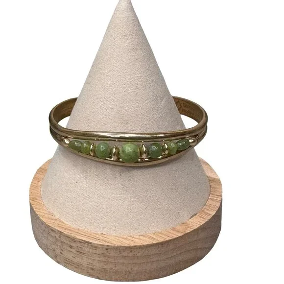 Vintage Signed Handcrafted Jade Stone Jadeite Cuff Bracelet Sergio Lub Usa - Picture 2 of 11